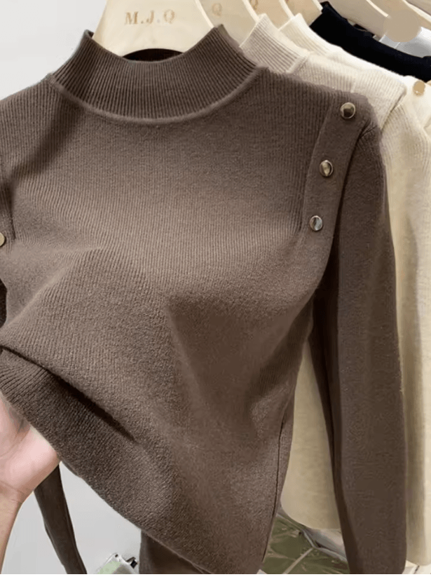 CozyCharm Womens Knitted Turtleneck Sweater with Button Detail