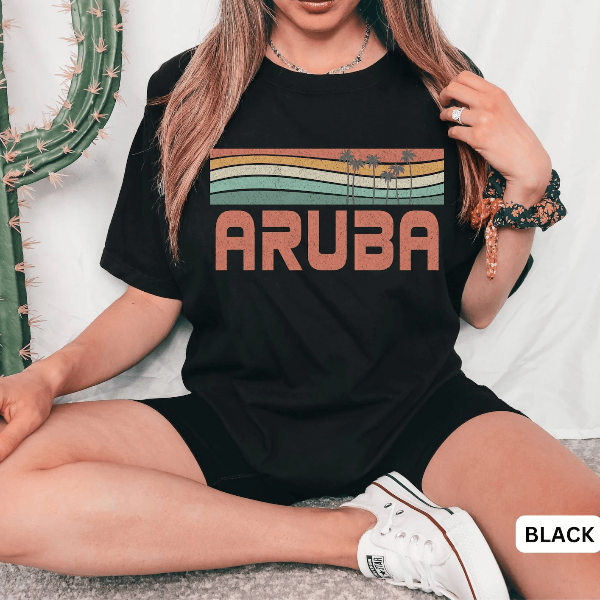 Aruba Vacation Shirt Retro Caribbean Palm Tree Beach Tee
