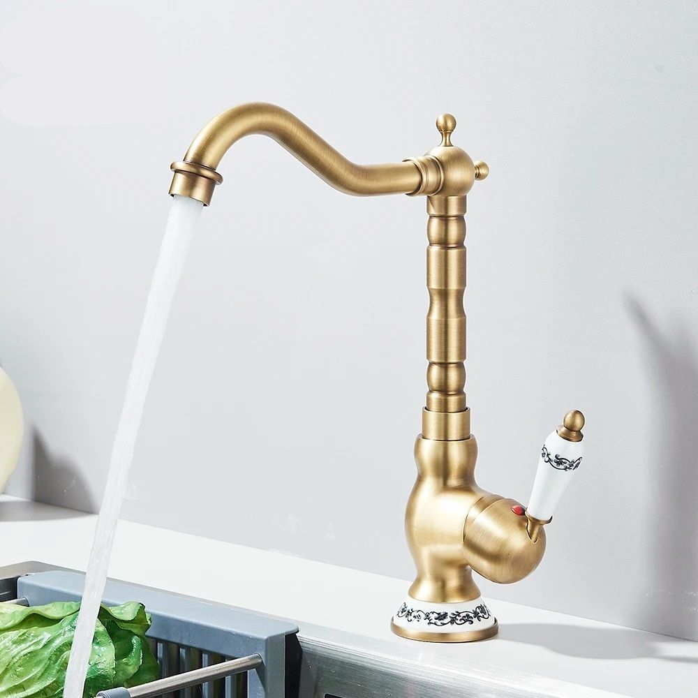 Retro Brass Antique Bronze Kitchen Faucet – Deck Mounted Single Handle Mixer