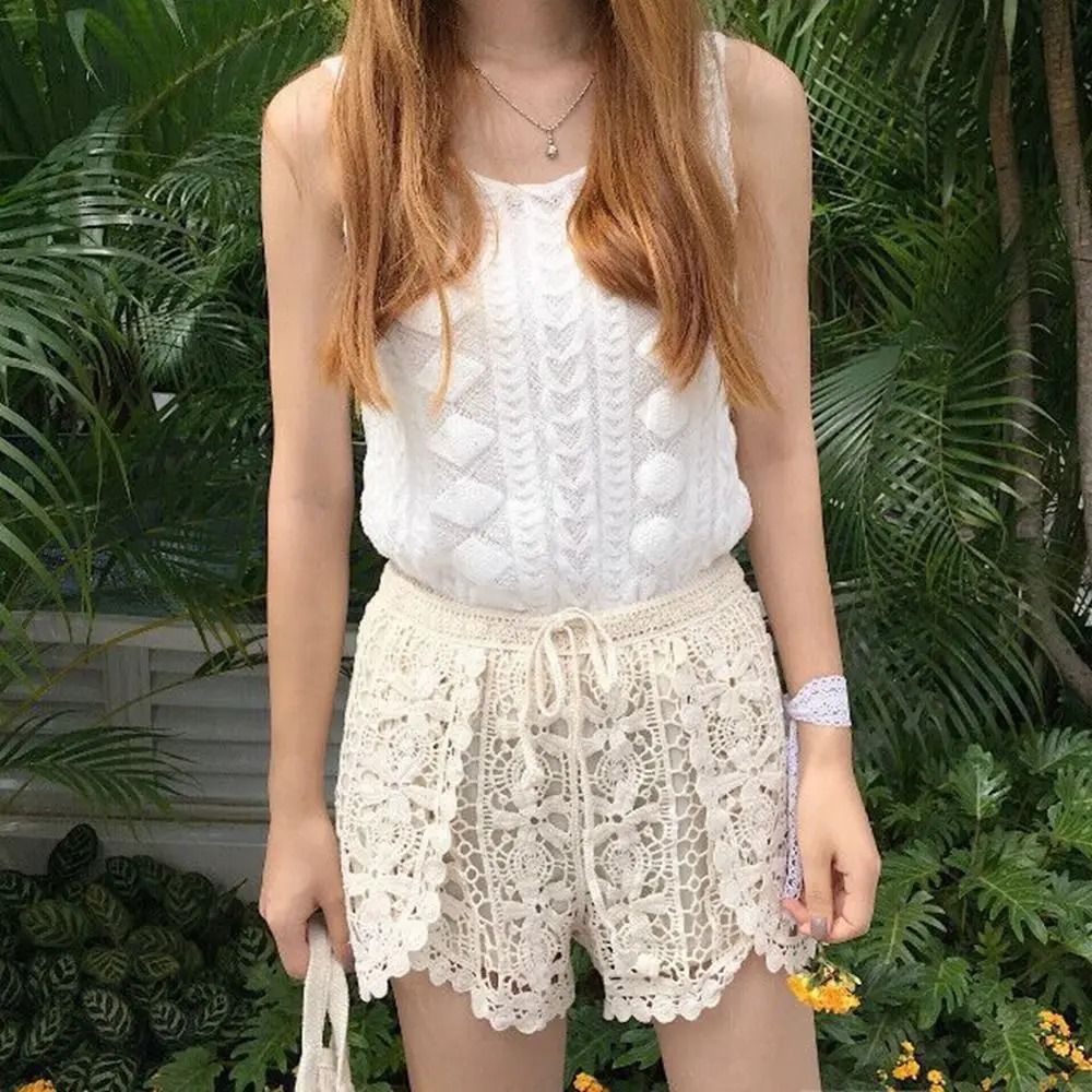 Boho Holiday Crochet Shorts – High-Waist Hollow-Out Lace-Up – High-Yield Summer Interaction Hub