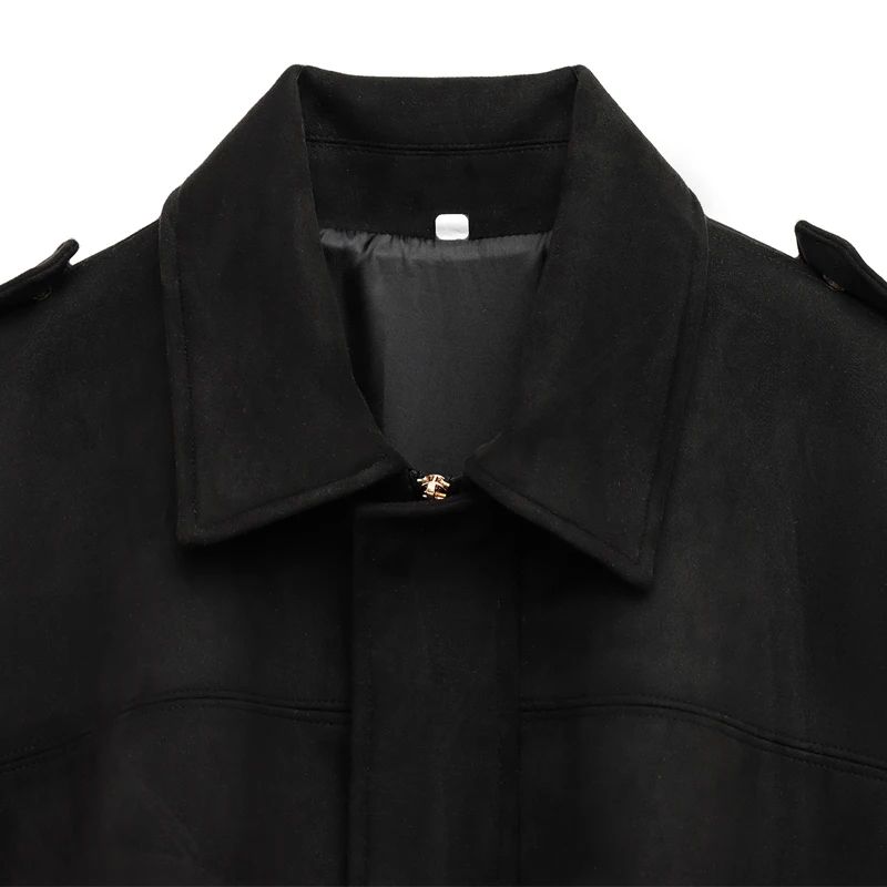 HXAO Cropped Suede Bomber Jacket Women Lapel Zipper Racing Coat