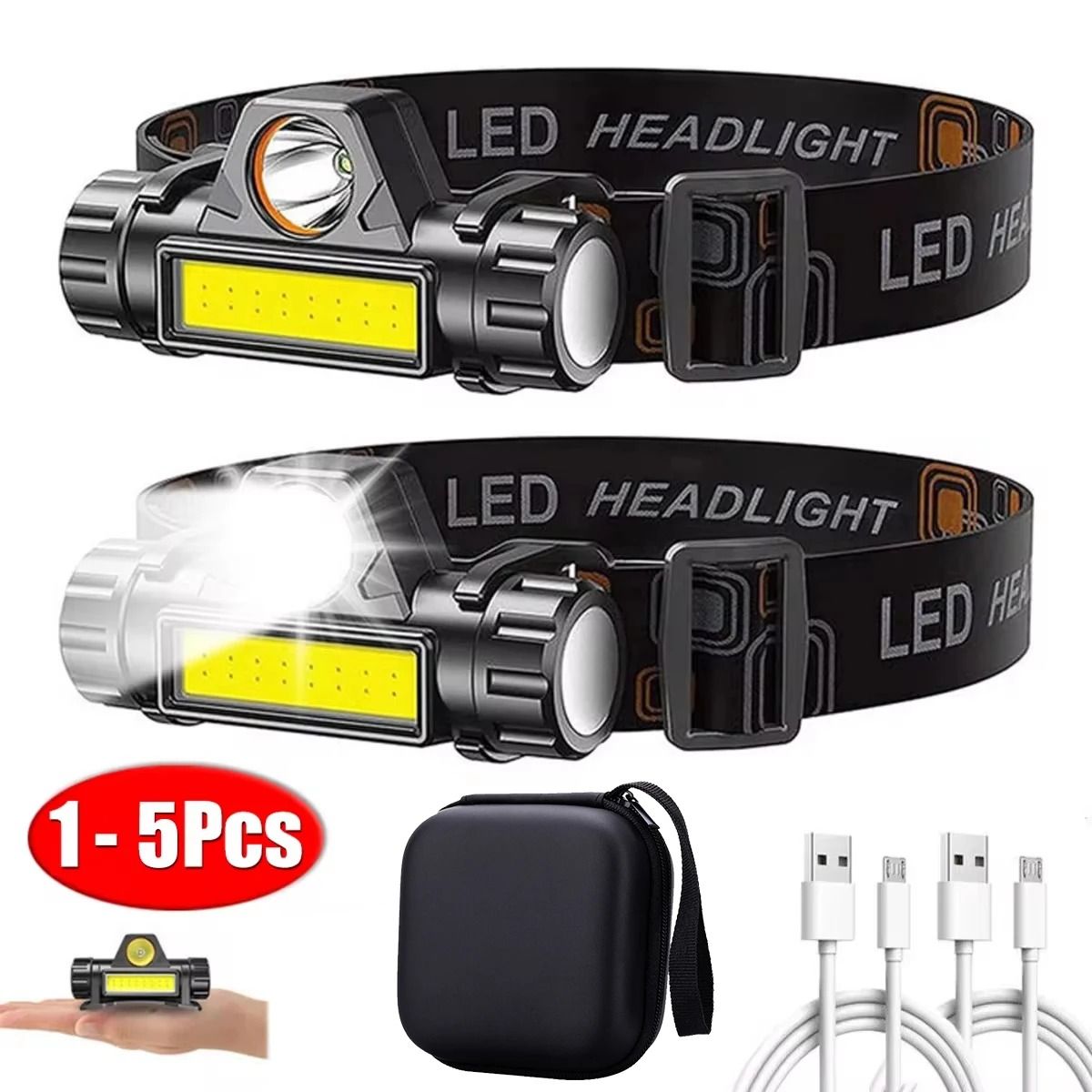 Rechargeable COB LED Headlamp with Magnetic Base and Adjustable Strap