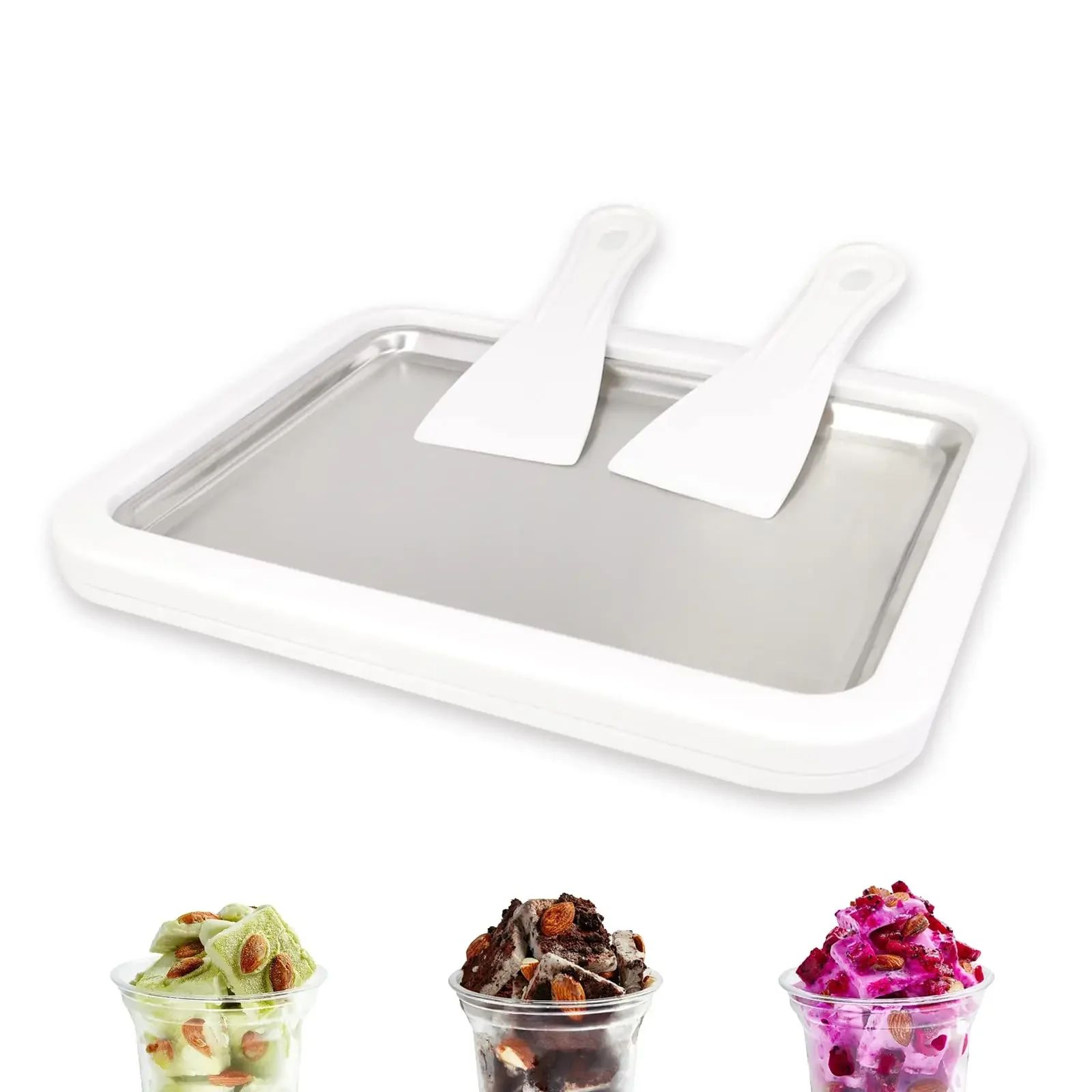 DIY Rolled Ice Cream Pan – Frozen Yogurt & Fried Ice Cream Maker with Scrapers