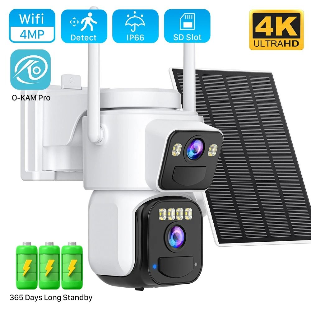 Solar Powered Dual Lens WiFi Security Camera with Night Vision and Motion Detection
