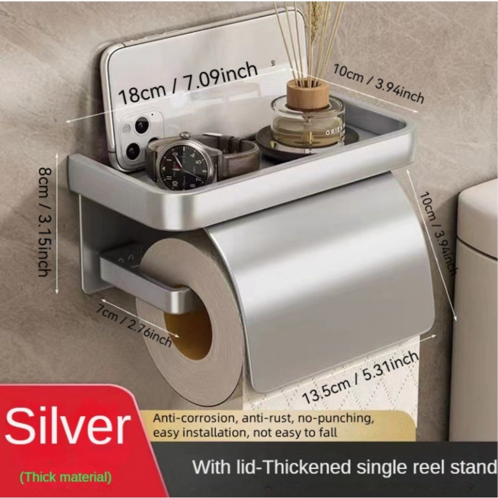 Self-Adhesive Toilet Paper Roll Holder with Shelf, Wall Mount Tissue Holder