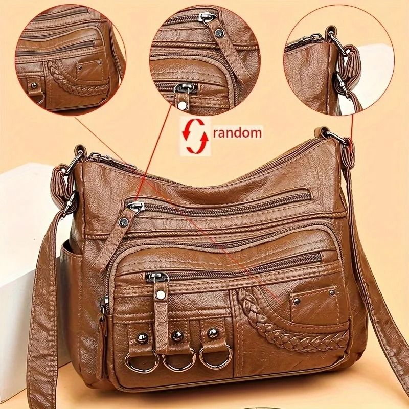 Vintage PU Crossbody Bag Retro Multi Layer Messenger Handbag