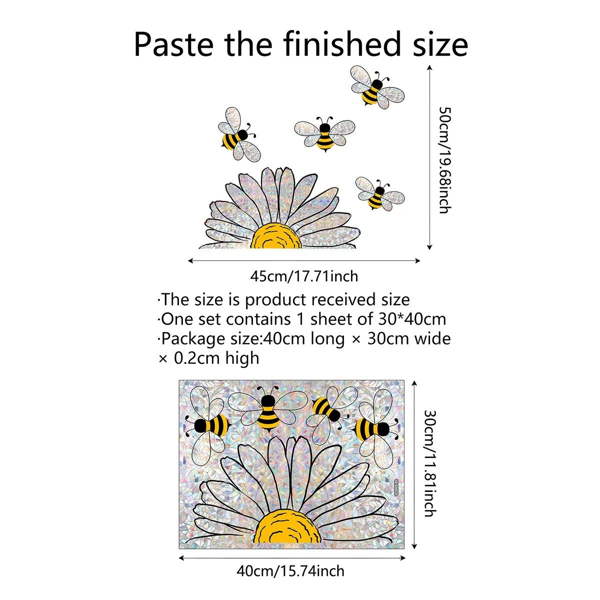 Colorful Sunflower Bee Window Sticker Rainbow Static Cling Decor