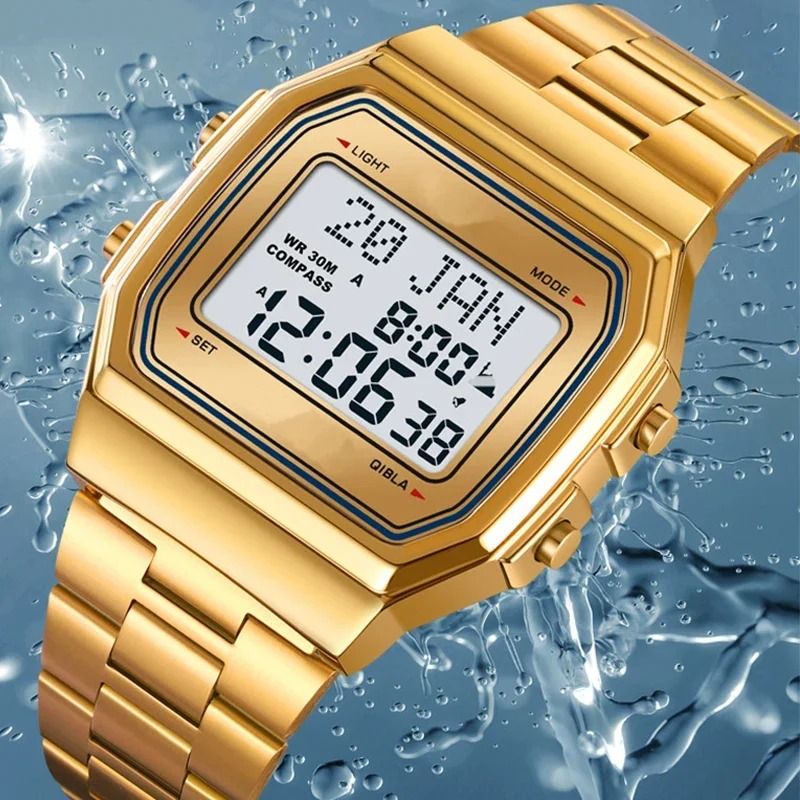 Retro Digital Stainless Steel Sports Watch – Waterproof Military-Style Electronic Wristwatch for Men and Women
