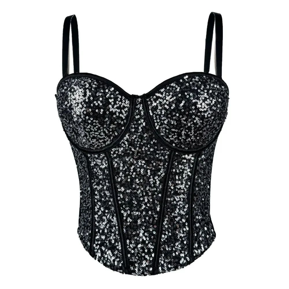GlamSpark Sequin Camisole Tank Top – Y2K Sexy Club Party Corset Camis for Women