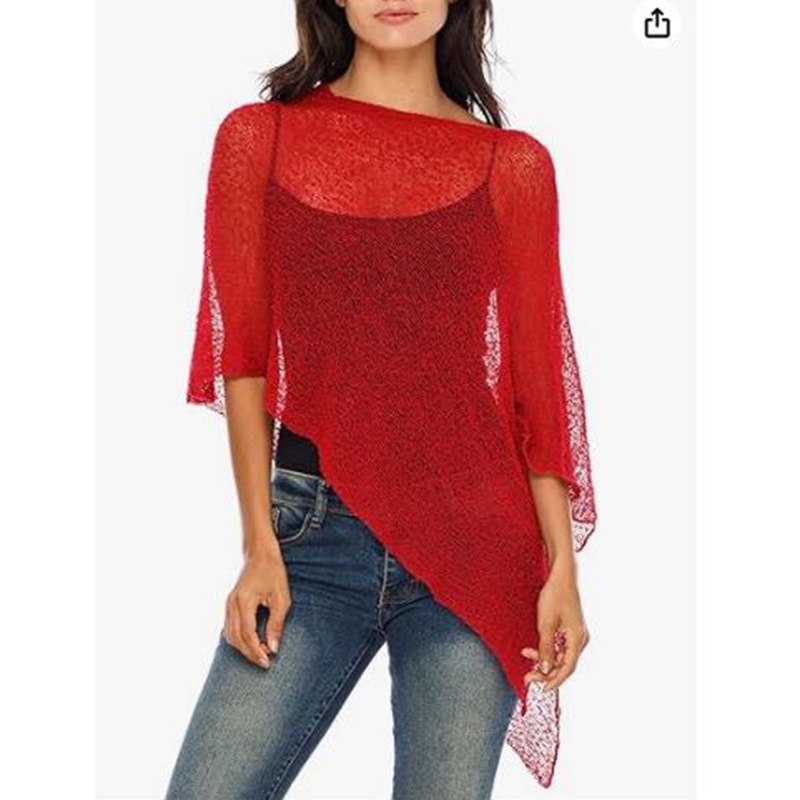 Summer Beach Tops, Women Knitwear Bikini Cover-up, Off Shoulder Irregular Triangle Hem Loose Pullover