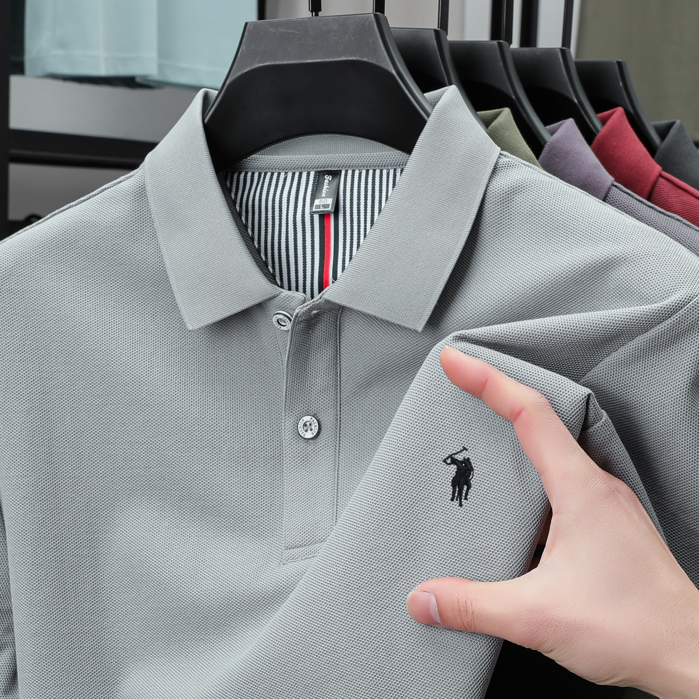 Men's Cotton Polo Shirt with Embroidery Breathable Business Casual Summer Fit