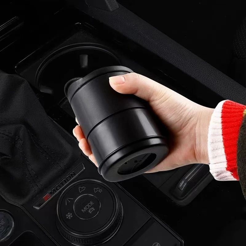 LED Car Ashtray with Lid, Smokeless Cup Holder Ashtray, Portable Auto Interior Accessory (7x7x10cm)