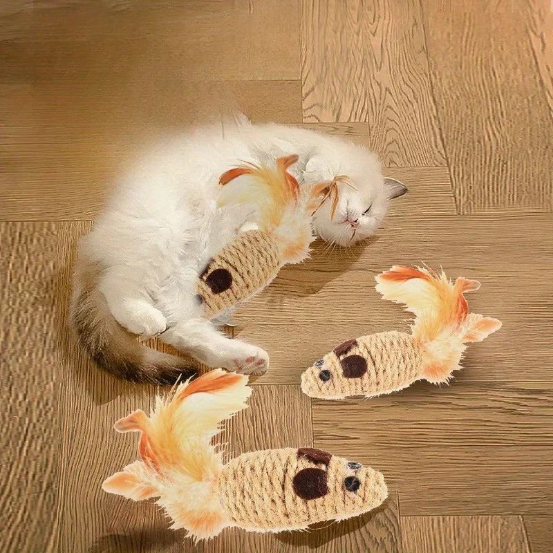 Sisal Plush Mouse Cat Toy Set – Interactive Bite-Resistant Self-Play Mice (4pcs)