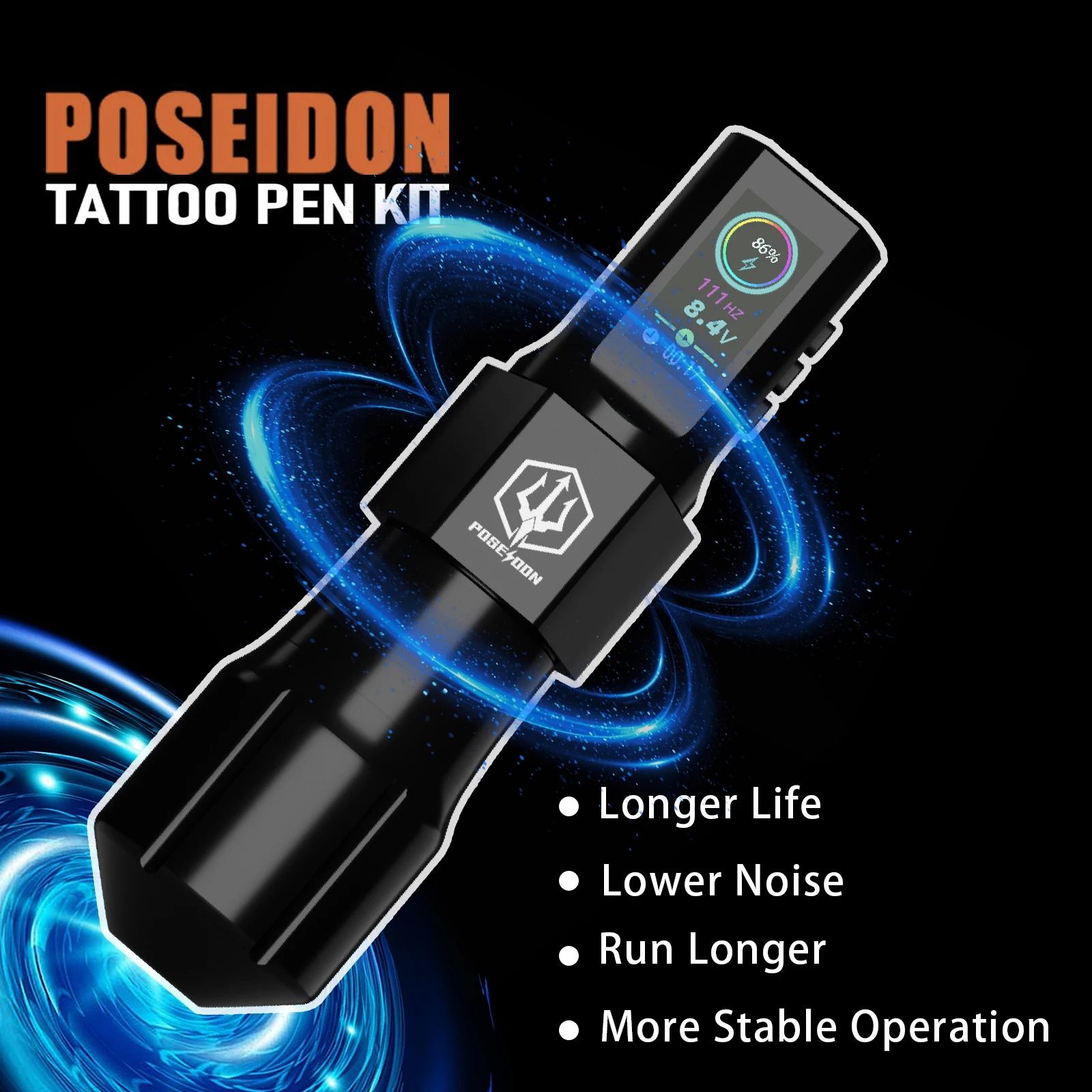 Poseidon Tattoo Pen Kit with Wireless Tattoo Machine and Starter Supplies