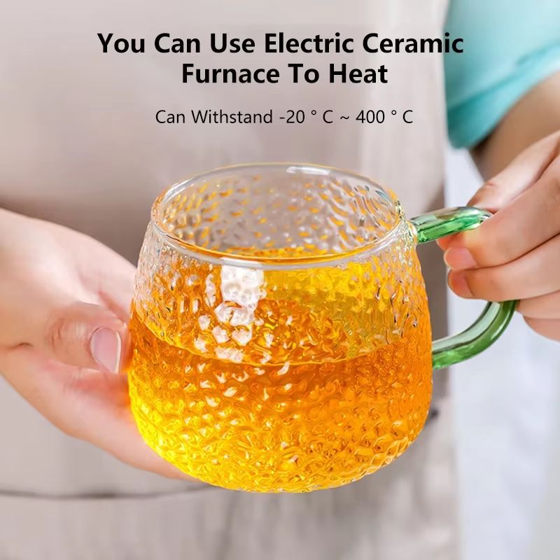 13.53 fl oz Hammer Pattern Heat Resistant Glass Coffee Mug with Handle