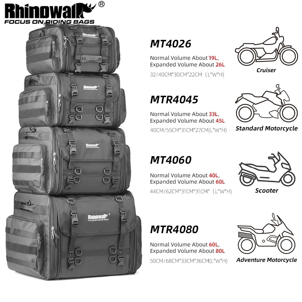 Rhinowalk Motorcycle Rear Seat Expandable Waterproof Travel Luggage Bag
