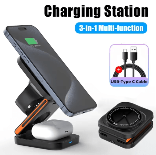 PowerFold 3-in-1 MagSafe Charging Station – Foldable Wireless Charger for iPhone, Apple Watch & AirPods