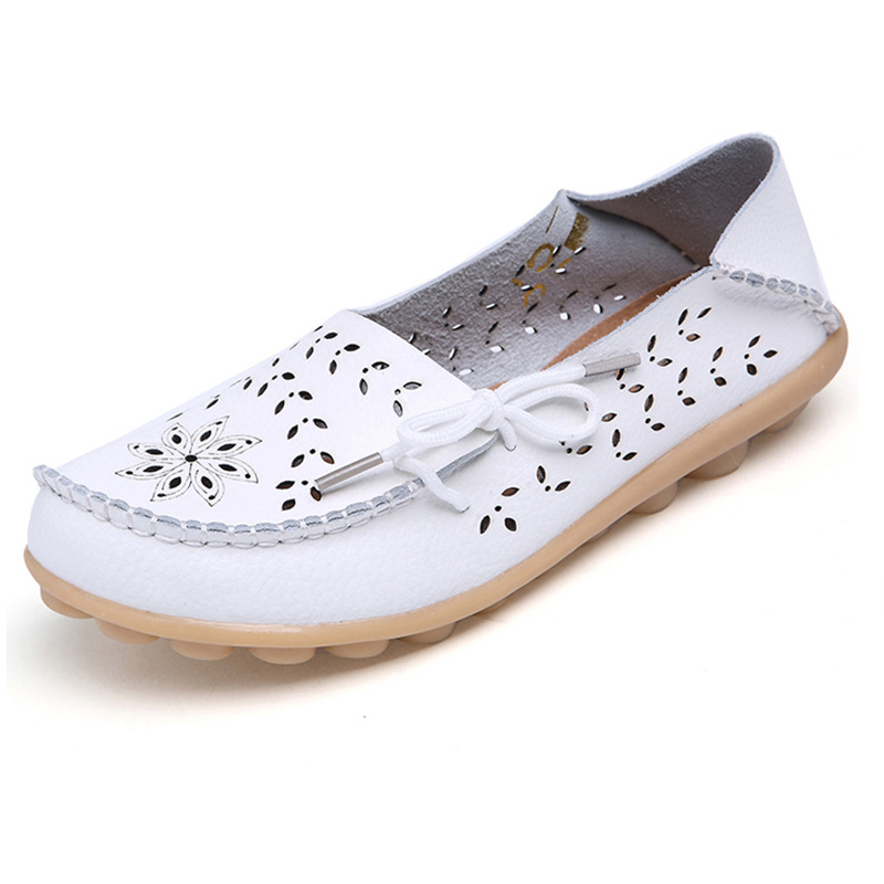 Soft Genuine Leather Womens Flats, Casual Breathable Slip-On Loafers & Summer Driving Shoes