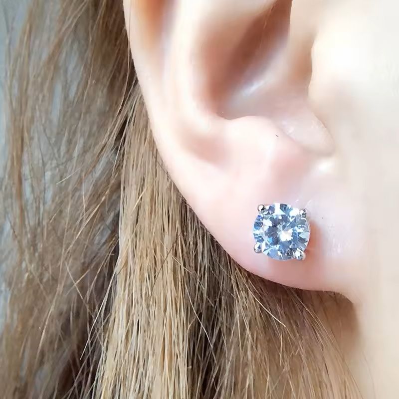 Moissanite Stud Earrings in S925 Silver with Platinum Plating