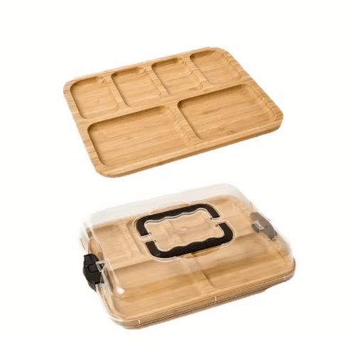 Natural Bamboo Cheese Tray with Snap On Acrylic Lid Elegant Charcuterie Platter