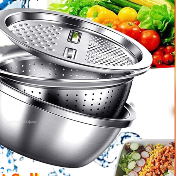 Stainless Steel Vegetable Cutter, Salad Maker, Multifunctional Basin for Kitchen Use
