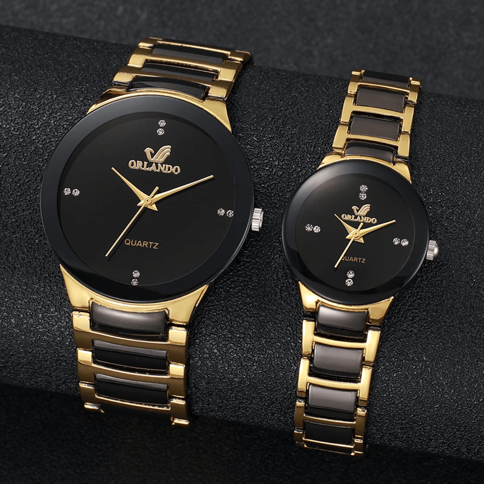 Couple Stainless Steel Quartz Watch Set Classic Analog Style