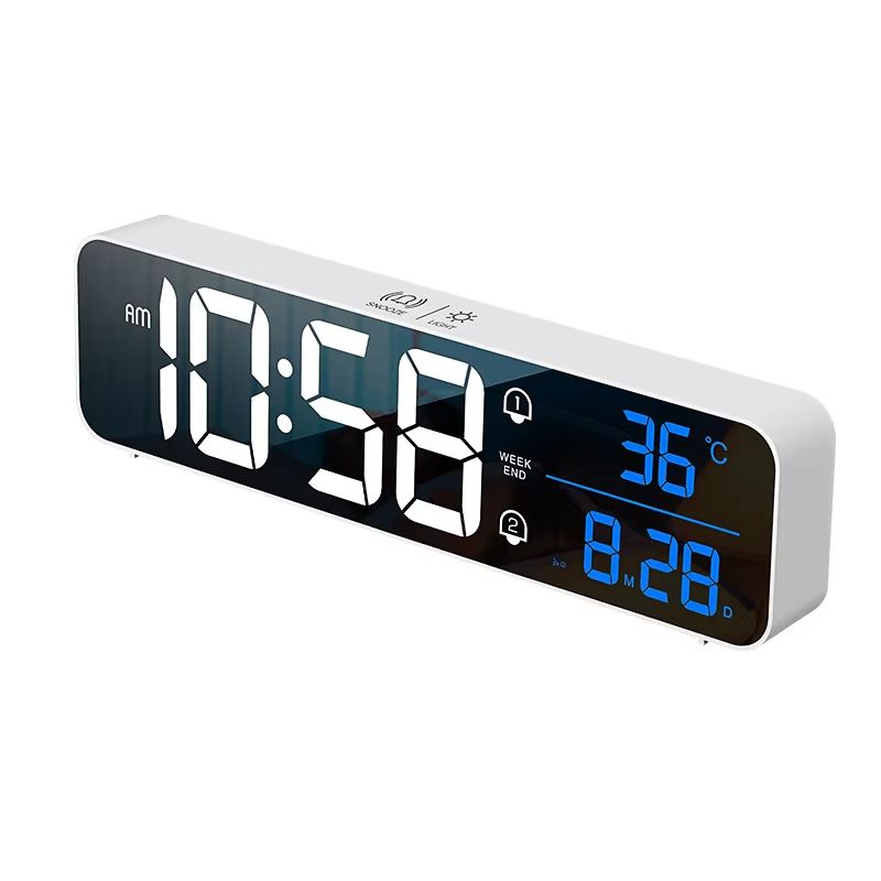 LED Digital Alarm Clock Wall or Table Clock with Temperature, Snooze, Date, Weekday and Dual Alarms with 40 Ringtones