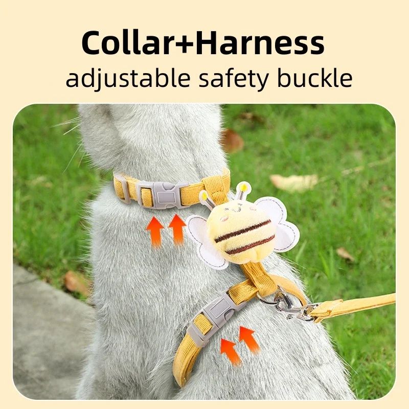 Cartoon Bee Cat Harness Leash Set