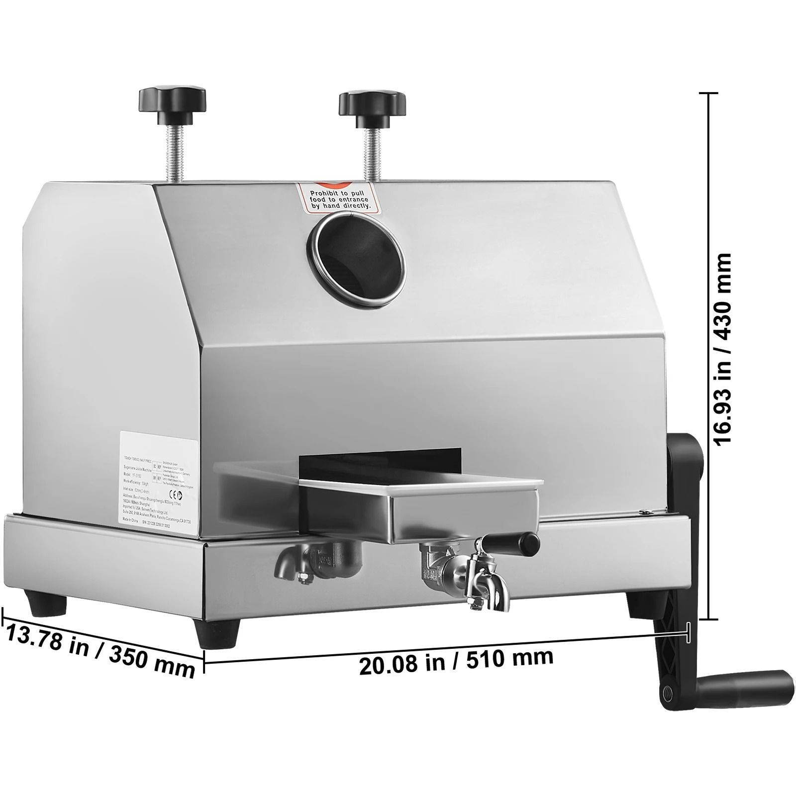 Commercial Manual Sugar Cane Juicer – 110 LBS/H High Output Stainless Steel Machine with Large Inlet