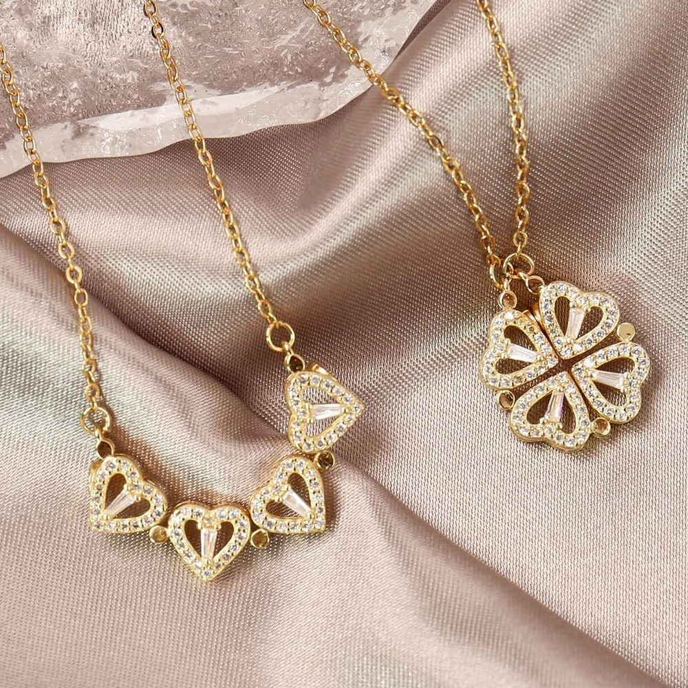 Heart Shaped Clover Necklace Pendant, Stainless Steel Love Magnetic Necklace, Jewelry Gift for Women
