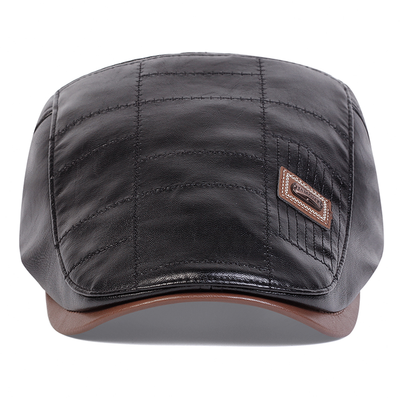 Men's Retro PU Leather Flat Cap, Adjustable Side Newsboy Hat, Spring Autumn Hip Hop Beret, British Painter Style