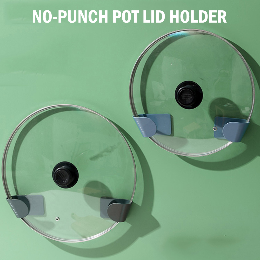 Self Adhesive Wall-mounted Pan Pot Cover Rack, Adjustable Hanging Holder for Kitchen Organization