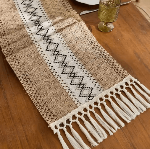 Boho Macrame Table Runner with Tassels – Rustic Farmhouse Table Decor Accent