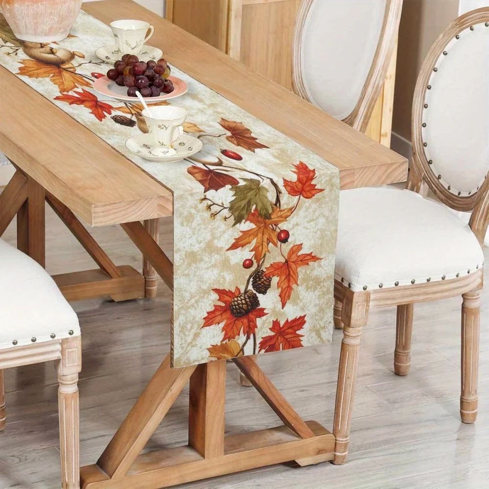 Autumn Squirrel Maple Leaf Table Runner
