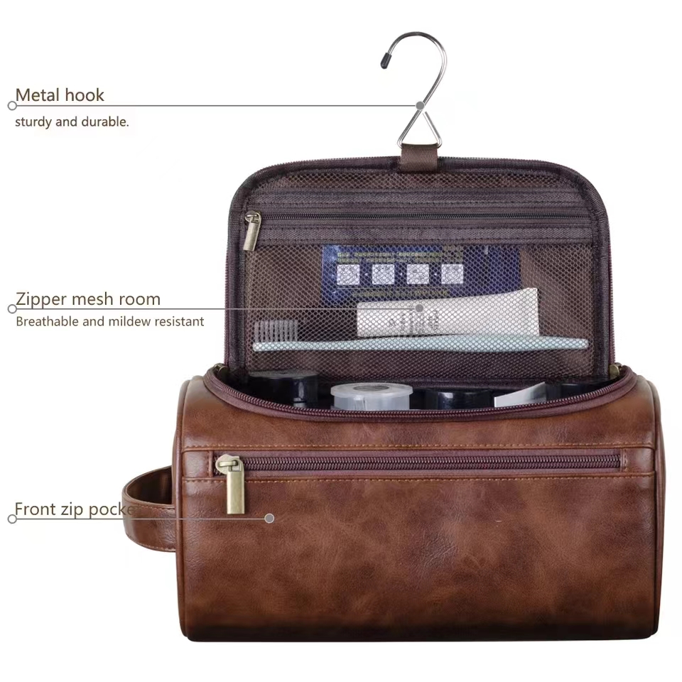 Leather Toiletry Bag Hanging Travel Dopp Kit Organizer
