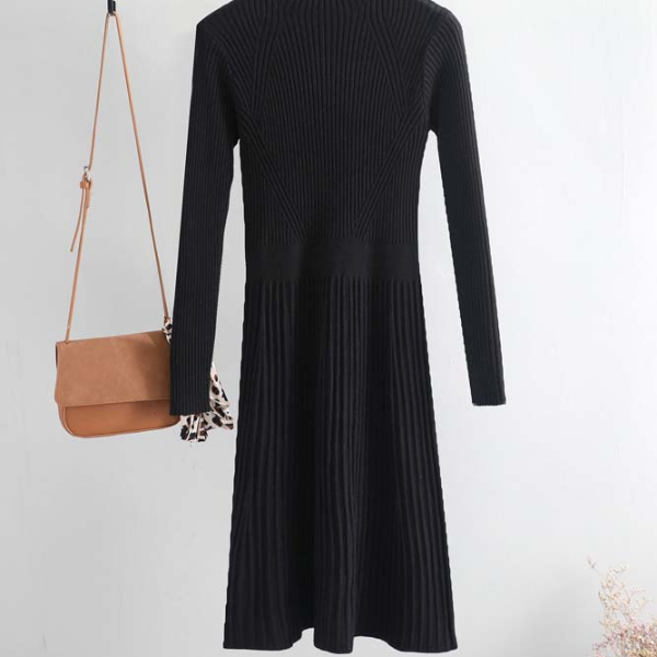 Thick Knit Autumn Winter Dress Female, Slim Long Sweater Dress Women, Slim A-line Basic Dress Casual
