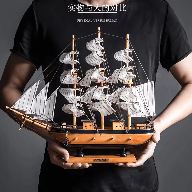 Mediterranean Wooden Sailboat Model – Vintage Nautical Desk Decor & Coastal Home Accent
