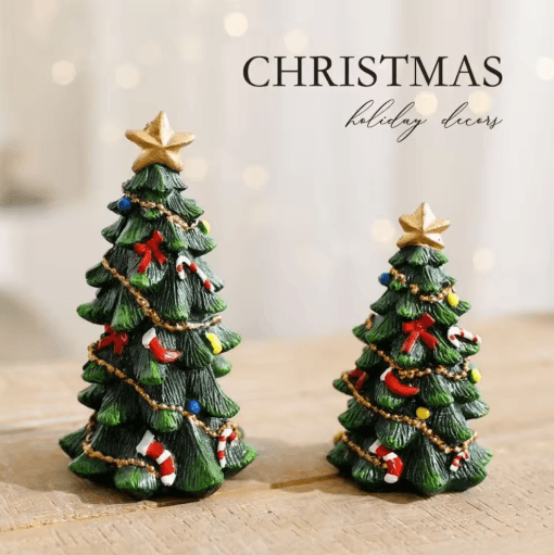 Festive Mini Christmas Tree Resin Ornament chrHoliday Desktop Decoration