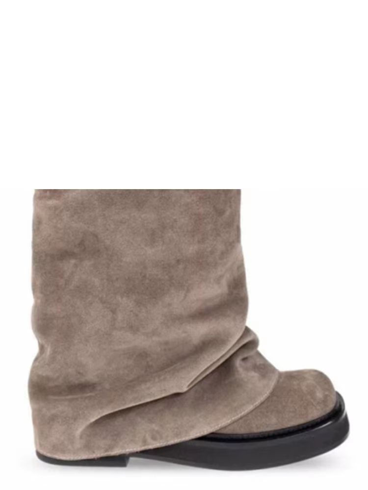 Women's Autumn Winter Calf Boots – Pleated Leather Mid-Leg Design with Thick High Heels