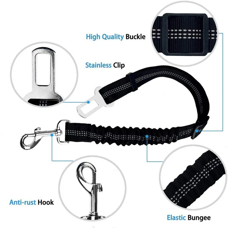Elastic Nylon Dog Seat Belt for Small and Large Dogs – Adjustable, Reflective, Durable Travel Safety Rope