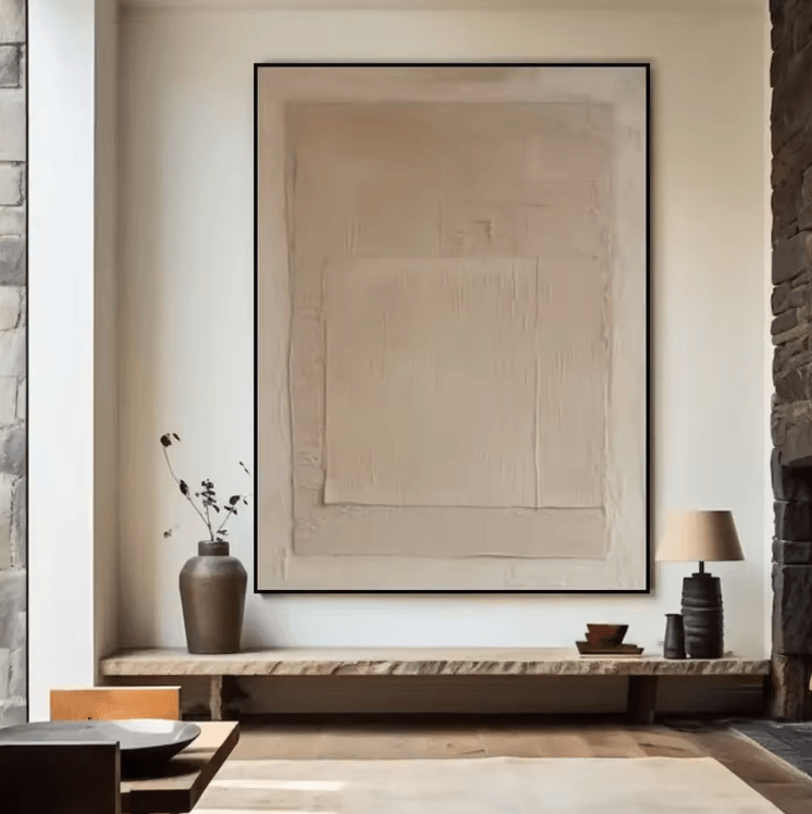 Large Beige Textured Abstract Canvas – Minimalist Neutral Wall Art Decor