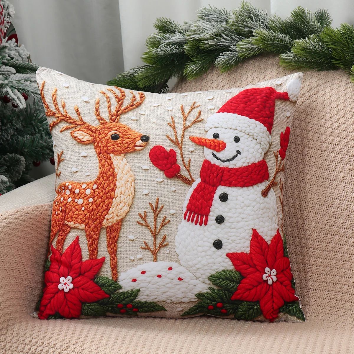 Merry Christmas Decorative Cushion Cover Set 4pcs Holiday Pillow Cases