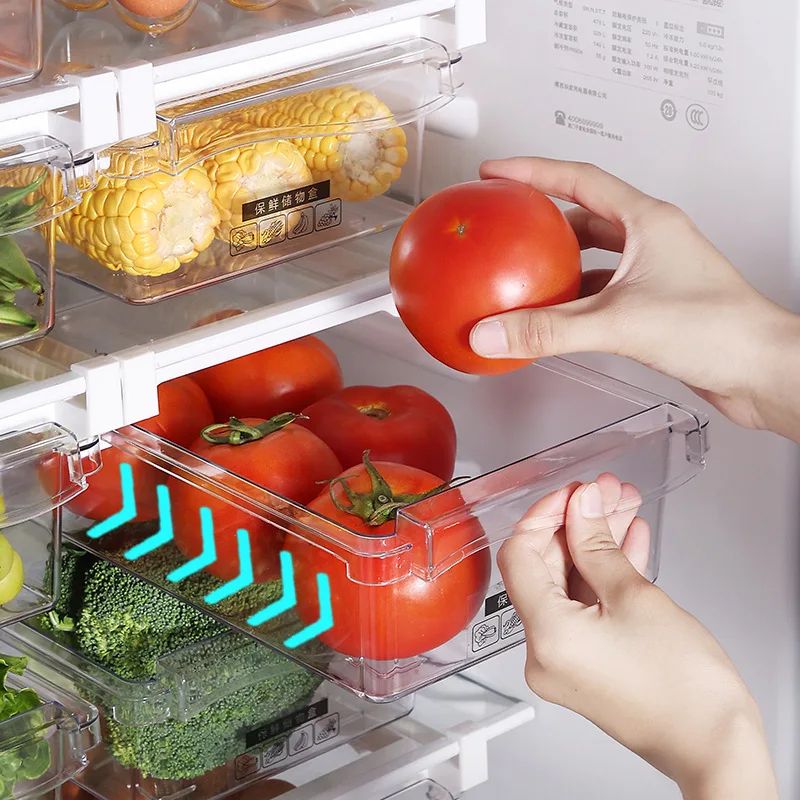 Under-Shelf Refrigerator Drawer Organizer – Transparent Food Storage Box for Fruits, Vegetables & Eggs