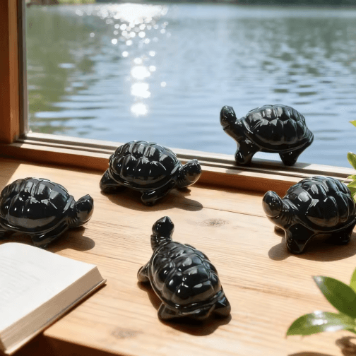 Obsidian Tortoise Carving Symbolic Crystal Animal Figurine for Home Decor & Gifting