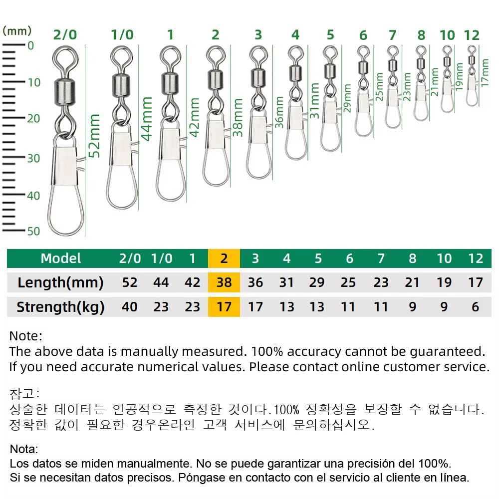 Stainless Steel Fishing Rolling Swivels with Interlock Snap 50-Pack