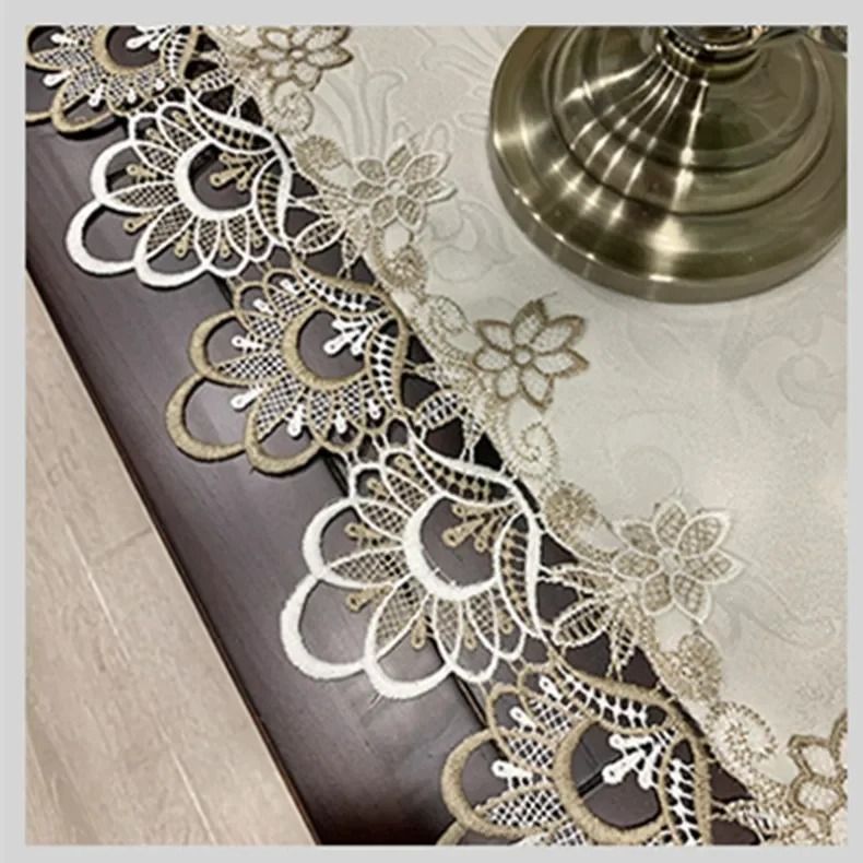 Elegant White Lace Embroidered Table Runner