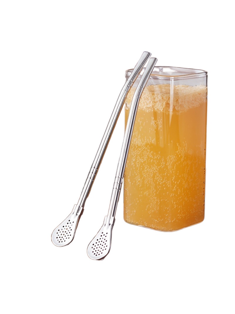 Cute Creative Stainless Steel Straw Spoon Multi-purpose Juice Milk Tea Spoon Coffee Stirring Spoon