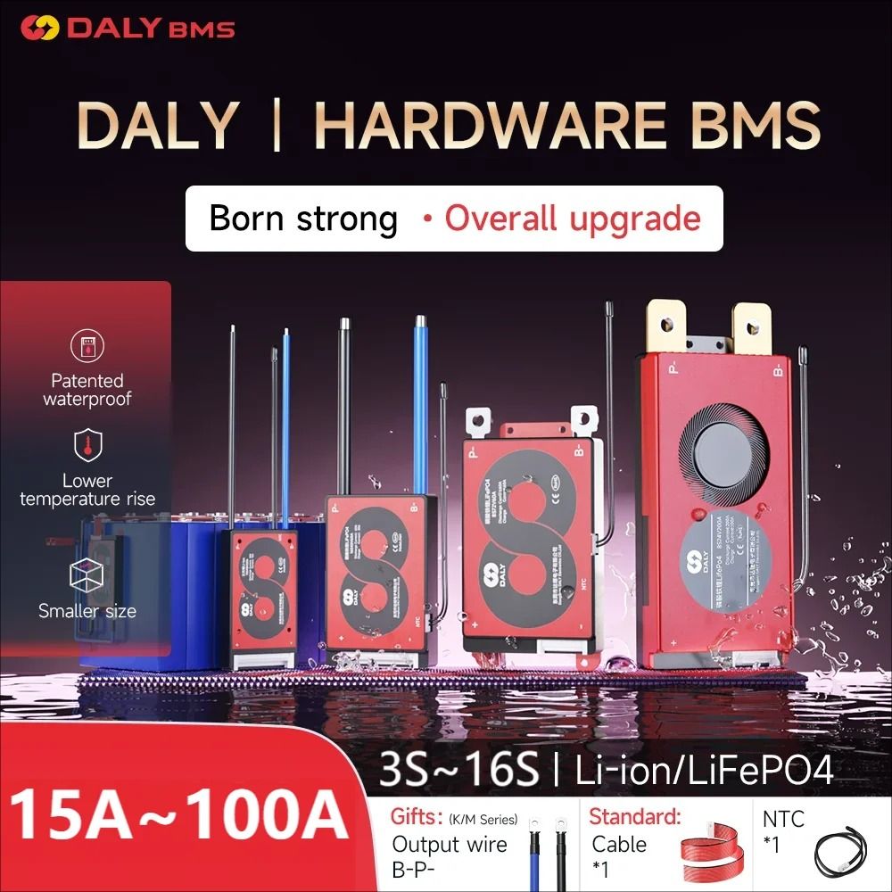 DALY BMS Li-ion and LiFePO4 Battery Management System with Balance Function 15A–100A