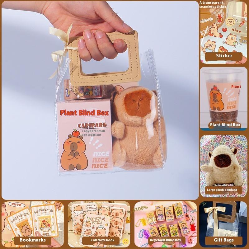 Capybara Stationery Set Kawaii Pen Stickers Notebook Handbag Set Plush Pendants Birthday Gifts