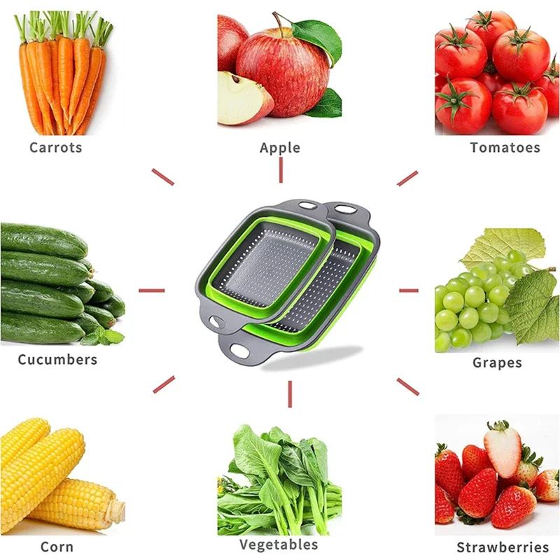 Foldable Silicone Drain Basket – Collapsible Fruit & Vegetable Washing Colander